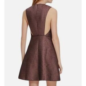 Maje Paris Metallic Mini Dress US Size M Rose Gold Jacquard Cutout Back